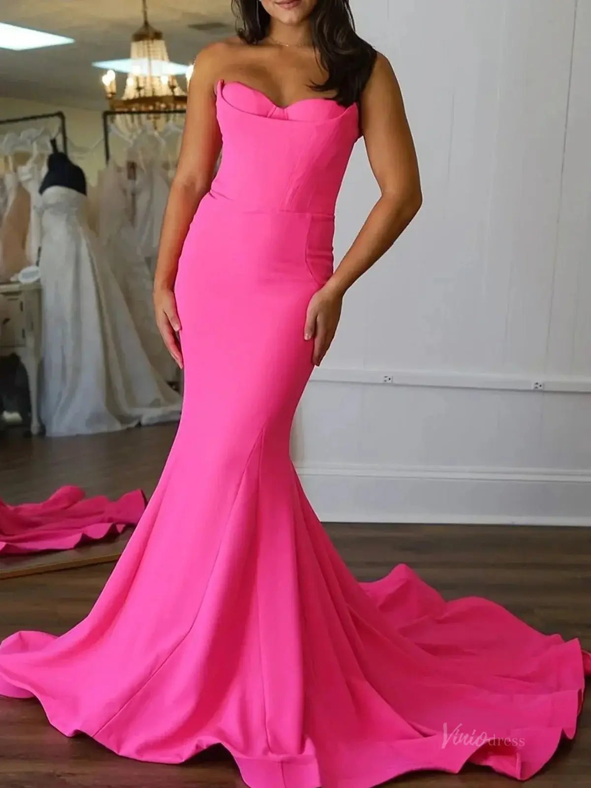 Strapless Satin Mermaid Prom Dress 2025 with Sweetheart Neck – FD5027-prom dresses 2025 -Viniodress-Pink-Custom Size-