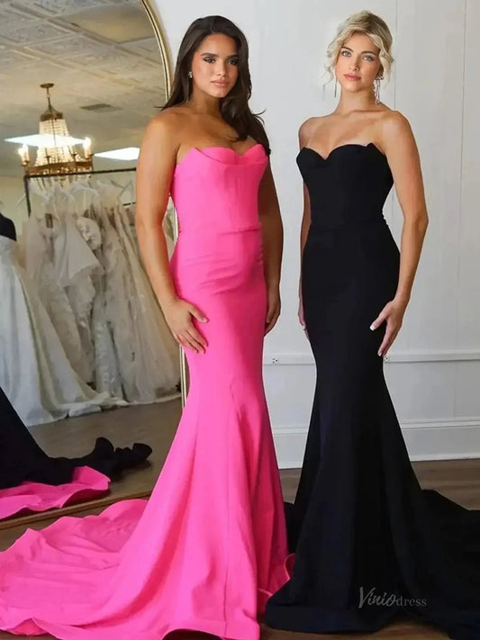Strapless Satin Mermaid Prom Dress 2025 with Sweetheart Neck – FD5027-prom dresses 2025 -Viniodress-Pink-Custom Size-