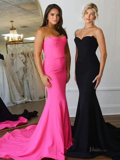 Strapless Satin Mermaid Prom Dress 2025 with Sweetheart Neck – FD5027-prom dresses 2025 -Viniodress-Pink-Custom Size-