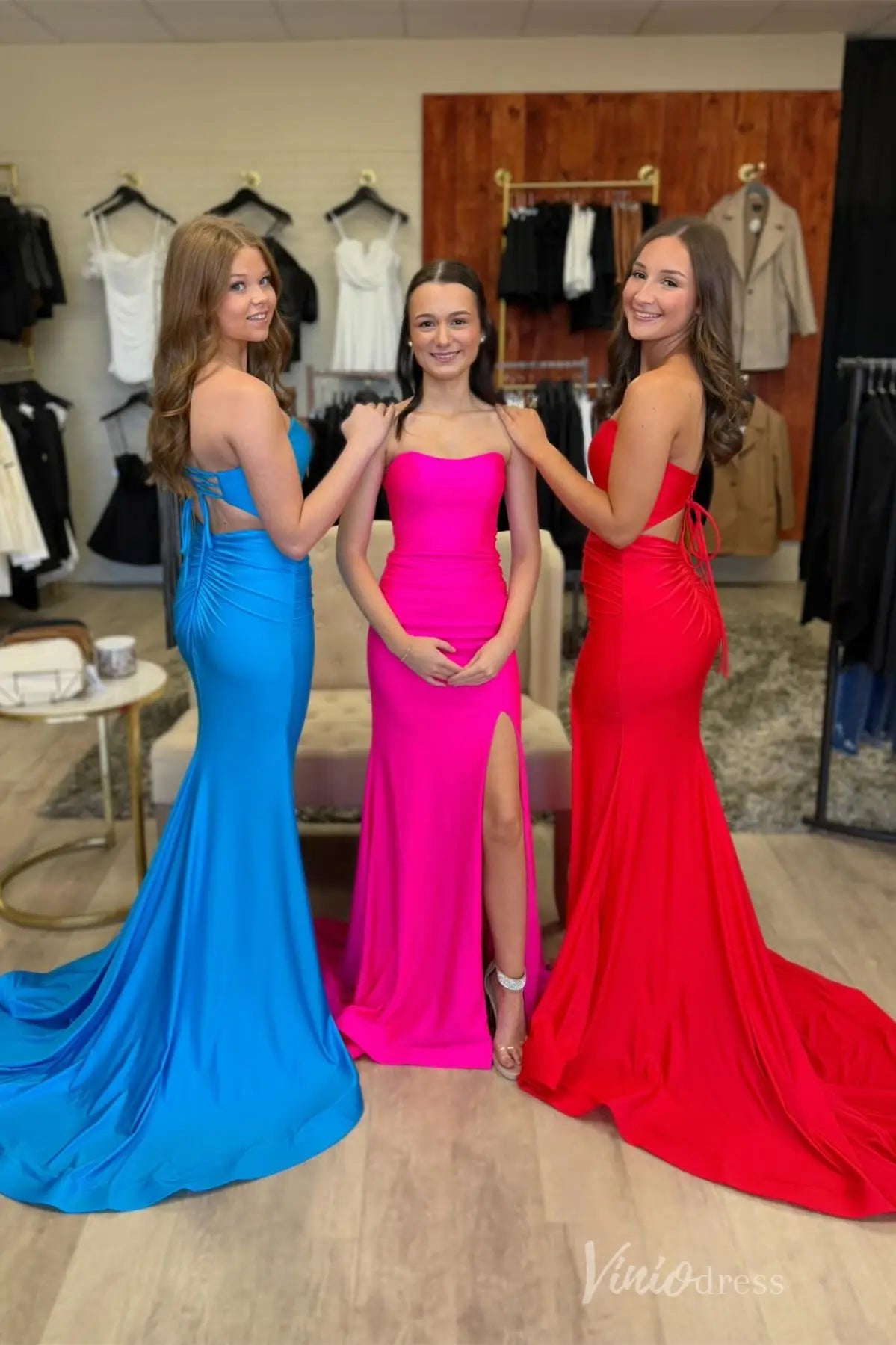 Strapless Satin Mermaid Prom Dress with Side Cutout, Lace-Up Back, and High Slit – SS031-prom dresses 2025 -Viniodress-Custom Colors-Custom Size-