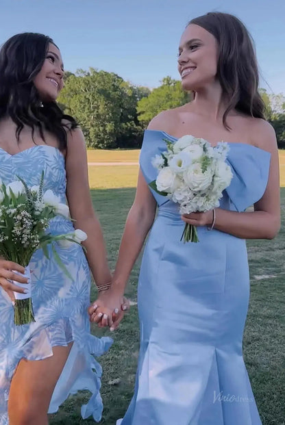 Strapless Satin Mermaid Prom Dresses 2025 with Bow – FD5058-prom dresses 2025 -Viniodress-Light Blue-Custom Size-