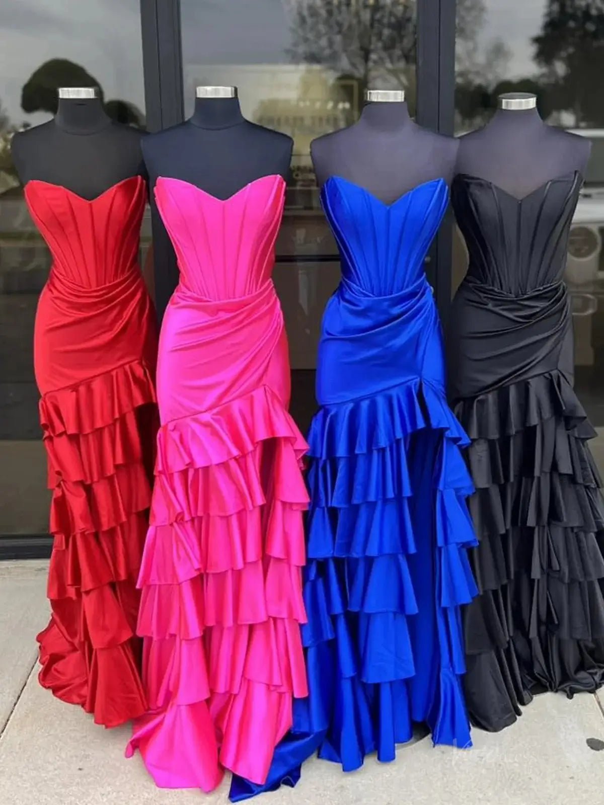 Strapless Satin Mermaid Prom Dresses 2025 with Tiered, Slit & Sweetheart Neck – FD5091-prom dresses 2025 -Viniodress-Hot Pink-Custom Size-