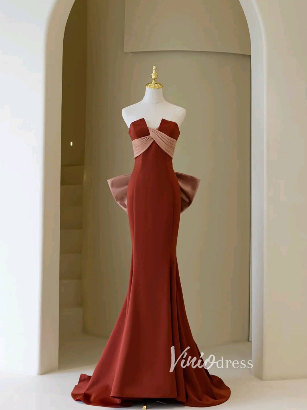 Strapless Satin Mermaid Prom Dresses Bow-Tie Evening Dress FD3446-prom dresses 2025 -Viniodress-As Picture-Custom Size-