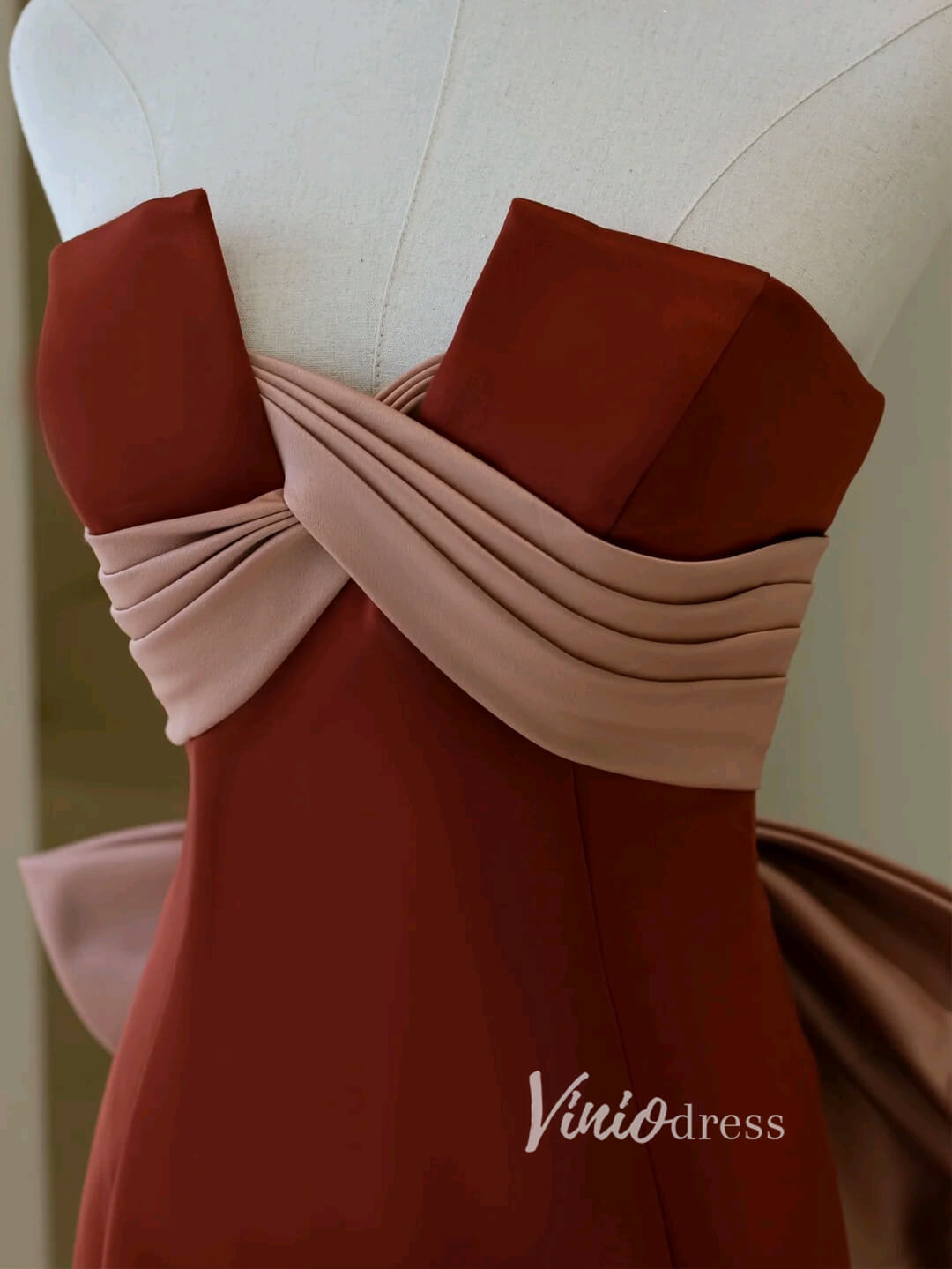 Strapless Satin Mermaid Prom Dresses Bow-Tie Evening Dress FD3446-prom dresses 2025 -Viniodress-As Picture-Custom Size-