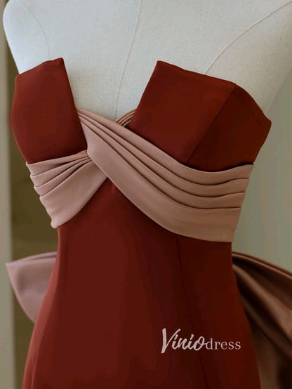 Strapless Satin Mermaid Prom Dresses Bow-Tie Evening Dress FD3446-prom dresses 2025 -Viniodress-As Picture-Custom Size-