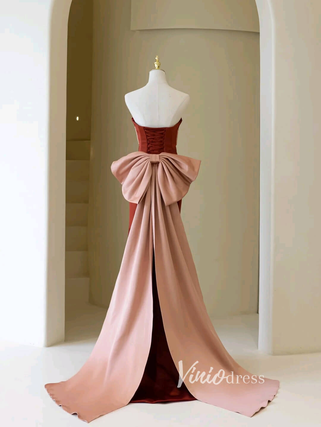 Strapless Satin Mermaid Prom Dresses Bow-Tie Evening Dress FD3446-prom dresses 2025 -Viniodress-As Picture-Custom Size-