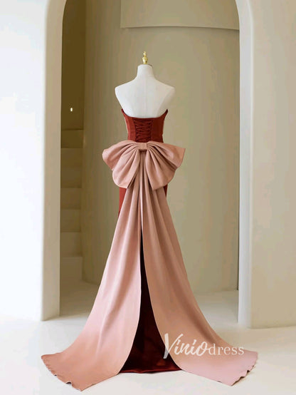 Strapless Satin Mermaid Prom Dresses Bow-Tie Evening Dress FD3446-prom dresses 2025 -Viniodress-As Picture-Custom Size-