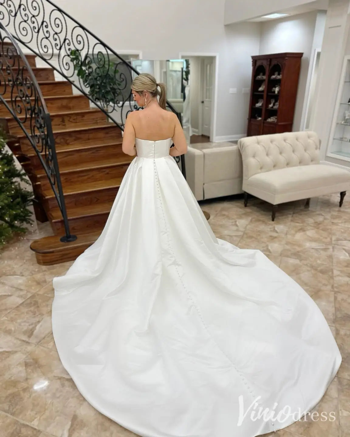 Strapless Satin Mermaid Wedding Dress with Detachable Overskirt and Chapel Train – MS106-wedding dresses 2025 -Viniodress-Ivory-Custom Size-