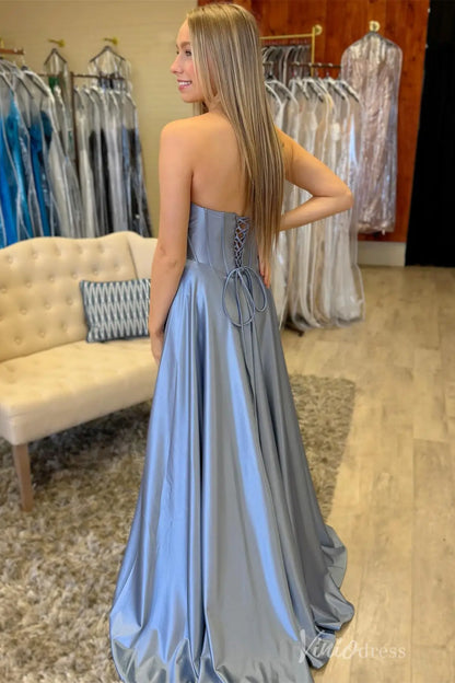 Strapless Satin Prom Dress with Corset Bodice, Lace-Up Back, and Floor-Length Skirt – AS015-prom dresses 2025 -Viniodress-Dusty Blue-Custom Size-