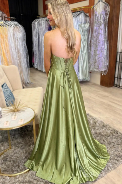 Strapless Satin Prom Dress with Corset Bodice, Lace-Up Back, and Floor-Length Skirt – AS015-prom dresses 2025 -Viniodress-Dusty Blue-Custom Size-