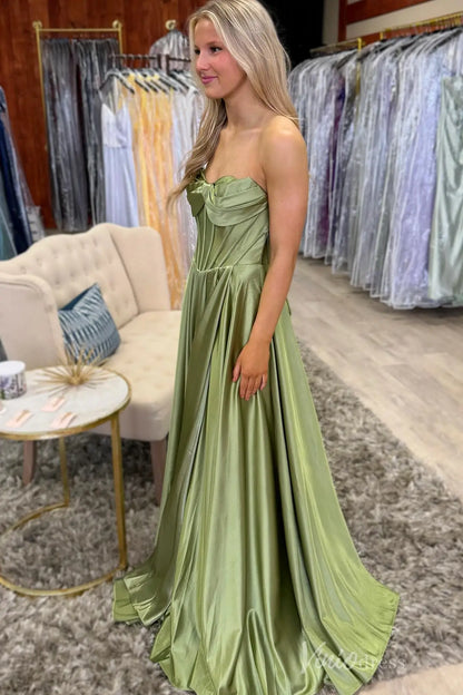 Strapless Satin Prom Dress with Corset Bodice, Lace-Up Back, and Floor-Length Skirt – AS015-prom dresses 2025 -Viniodress-Dusty Blue-Custom Size-