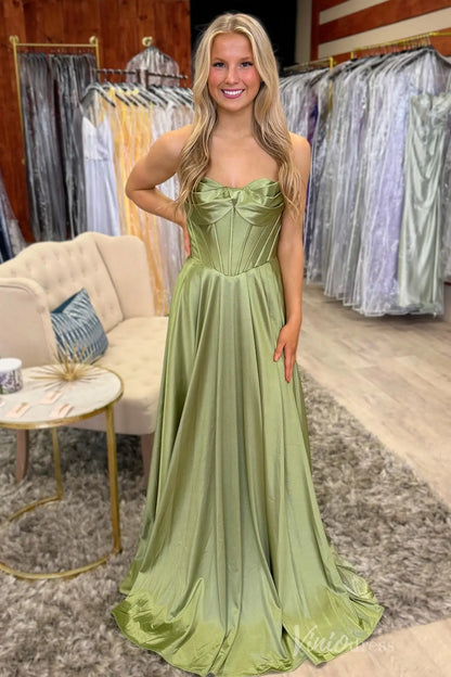 Strapless Satin Prom Dress with Corset Bodice, Lace-Up Back, and Floor-Length Skirt – AS015-prom dresses 2025 -Viniodress-Light Green-Custom Size-