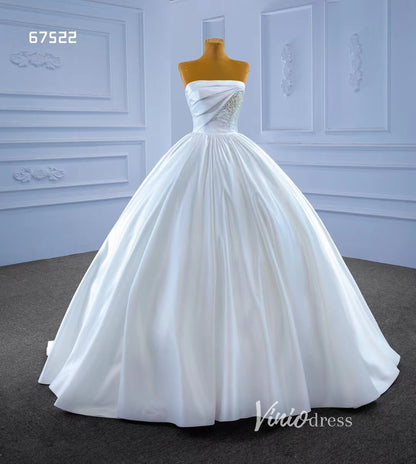 Strapless Satin Wedding Dresses Minimalist Bridal Gown 67522-wedding dresses 2025 -Viniodress-Ivory-Custom Size-