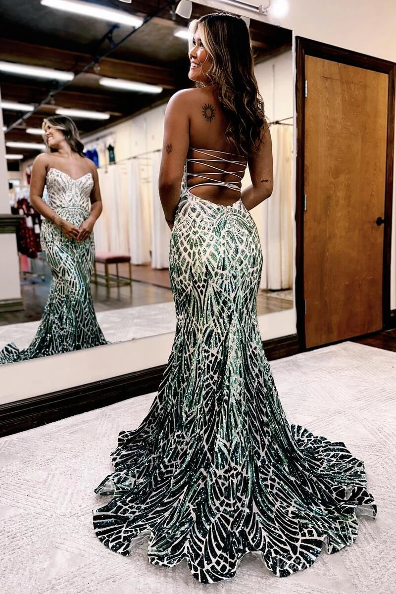 Strapless Sequin Mermaid Prom Dress with Sweetheart Neckline, Geometric Sequin Evening Gown SQ004-prom dresses 2026-Viniodress-Purple-Custom Size-
