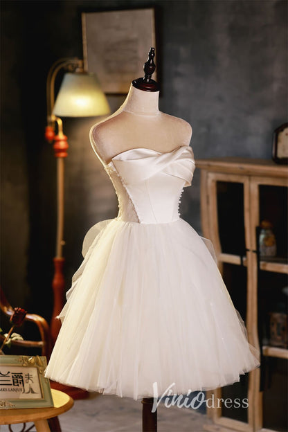 Strapless Short Graduation Dress Tulle Homecoming Dresses SD1453-Homecoming Dresses 2025 -VINIODRESS-Ivory-Custom Size-