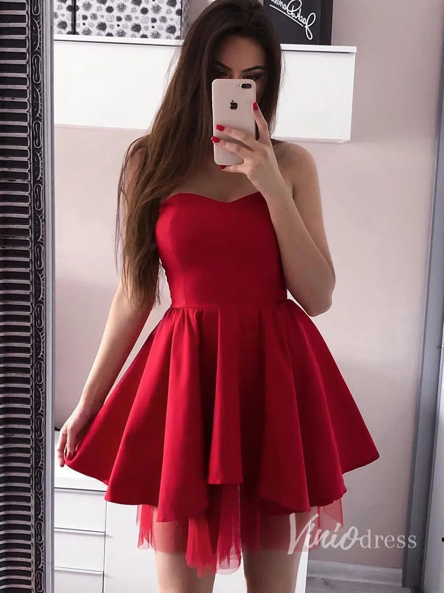 Short Prom Dresses 2025 Strapless Short Simple Prom Dresses Mini Homecoming Dress SD1065-homecoming dresses-Viniodress-Red-Custom Size-Viniodress