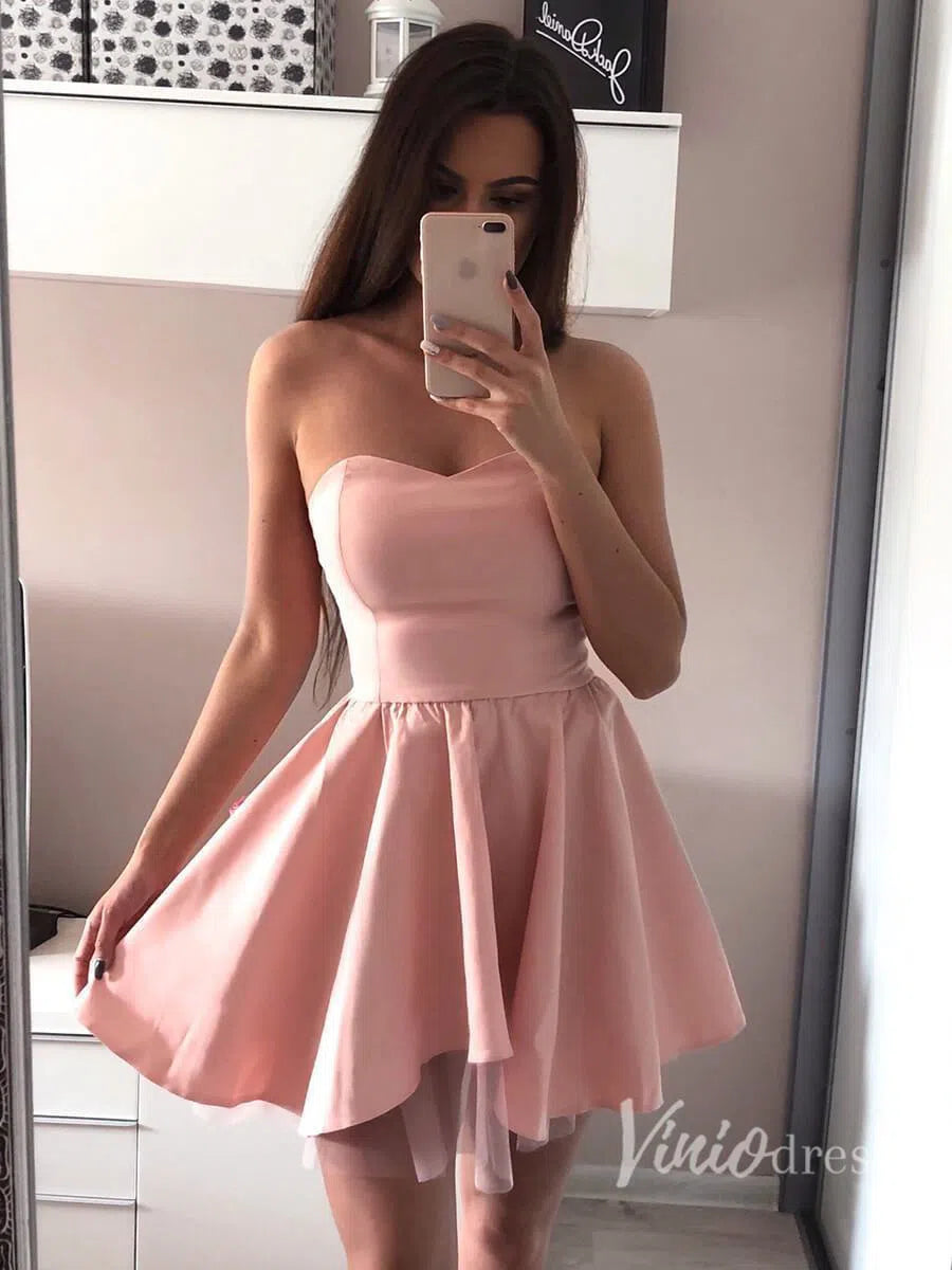 Short Prom Dresses 2025 Strapless Short Simple Prom Dresses Mini Homecoming Dress SD1065-homecoming dresses-Viniodress-Pink-Custom Size-Viniodress