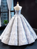 Strapless Silver Grey Prom Dresses Ball Gown Lace Sweet 16 Dress FD1178 viniodress-prom dresses-Viniodress-Viniodress