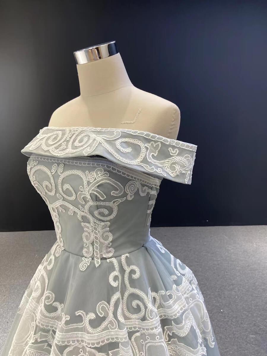 Strapless Silver Tulle Prom Dresses Vintage Horse Lace Formal Dress FD1981 viniodress-prom dresses 2025 -Viniodress-Strapless-Grey-US2