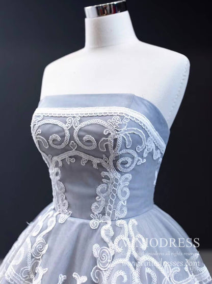 Strapless Silver Tulle Prom Dresses Vintage Horse Lace Formal Dress FD1981 viniodress-prom dresses 2025 -Viniodress-Strapless-Grey-US2