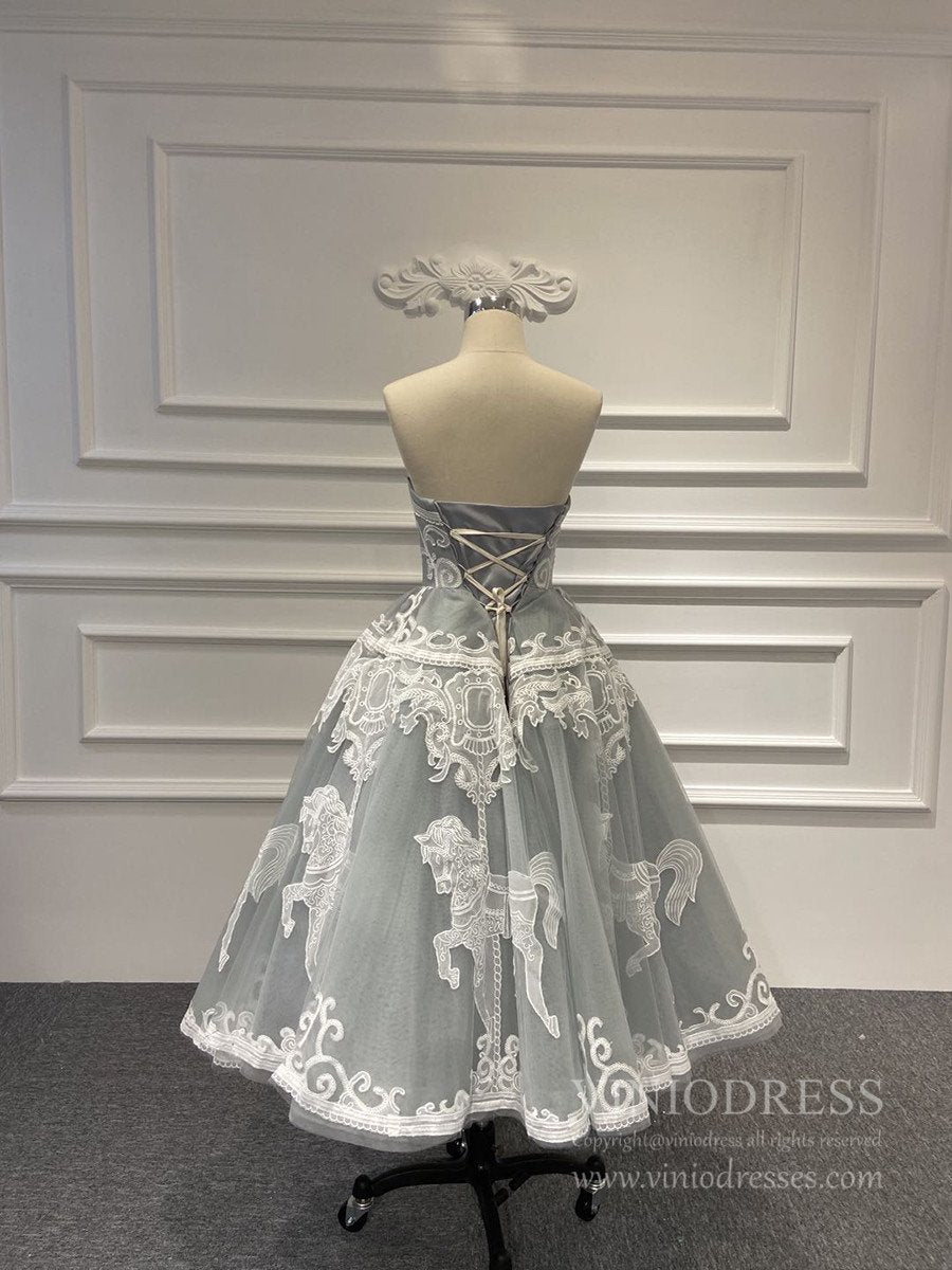 Strapless Silver Tulle Prom Dresses Vintage Horse Lace Formal Dress FD Viniodress Strapless Silver Tulle Prom Dresses Vintage Horse Lace Formal Dress FD Viniodress