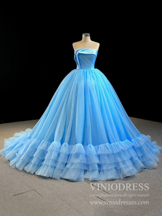 Strapless Sky Blue Sweet 16 Dress Sparkly Tulle Ball Gown Quince Dresses 67091 viniodress-Quinceanera Dresses 2025 -Viniodress-Light Blue-Custom Size-Strapless