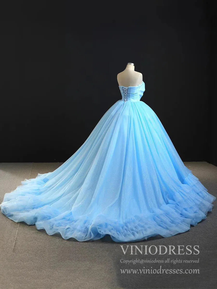 Strapless Sky Blue Sweet 16 Dress Sparkly Tulle Ball Gown Quince Dresses 67091 viniodress-Quinceanera Dresses 2025 -Viniodress-Light Blue-Custom Size-Strapless