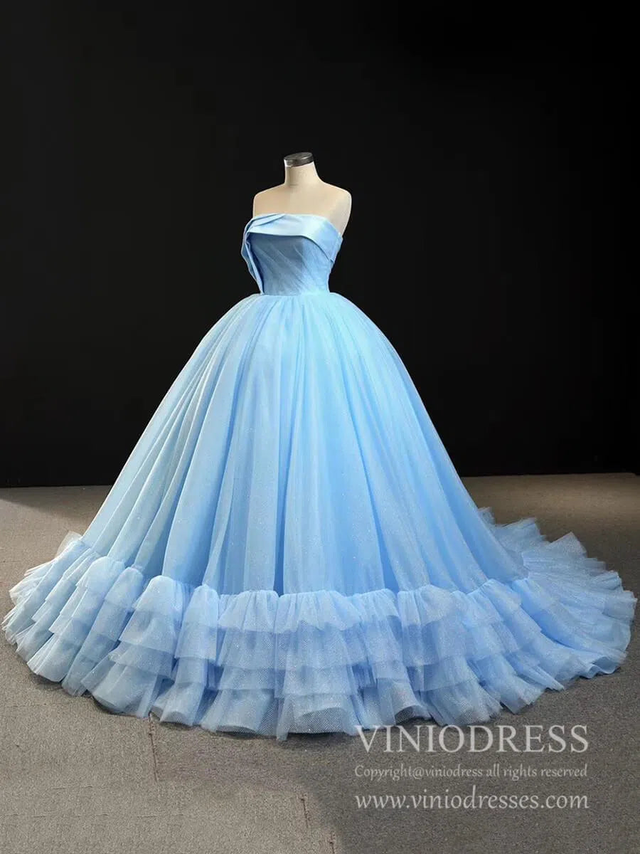 Strapless Sky Blue Sweet 16 Dress Sparkly Tulle Ball Gown Quince Dresses 67091 viniodress-Quinceanera Dresses 2025 -Viniodress-Light Blue-Custom Size-Strapless