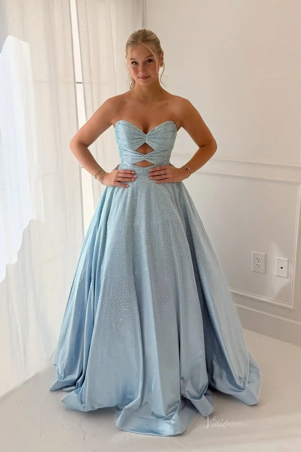 Strapless Glitter Ball Gown Prom Dress with Pockets & Cutout AS102 Viniodress Strapless Glitter Ball Gown Prom Dress with Pockets & Cutout AS102 Viniodress