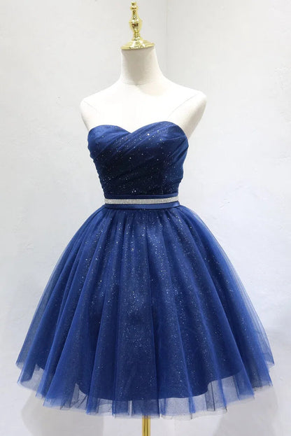 Strapless Sparkly Black Homecoming Dresses Cocktail Dress SD1220-Homecoming Dresses 2025 -Viniodress-Blue-Custom Size-