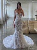 Strapless Sparkly Lace Mermaid Wedding Dresses Nude Boho Bridal Gown AW1031-wedding dresses-Viniodress