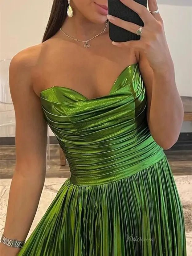 Strapless Sparkly Satin Prom Dresses 2025 Sweetheart Neck Formal Gown with Slit - FD5125-prom dresses 2025 -Viniodress-Green-Custom Size-