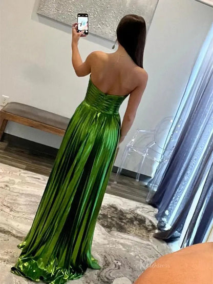 Strapless Sparkly Satin Prom Dresses 2025 Sweetheart Neck Formal Gown with Slit - FD5125-prom dresses 2025 -Viniodress-Green-Custom Size-