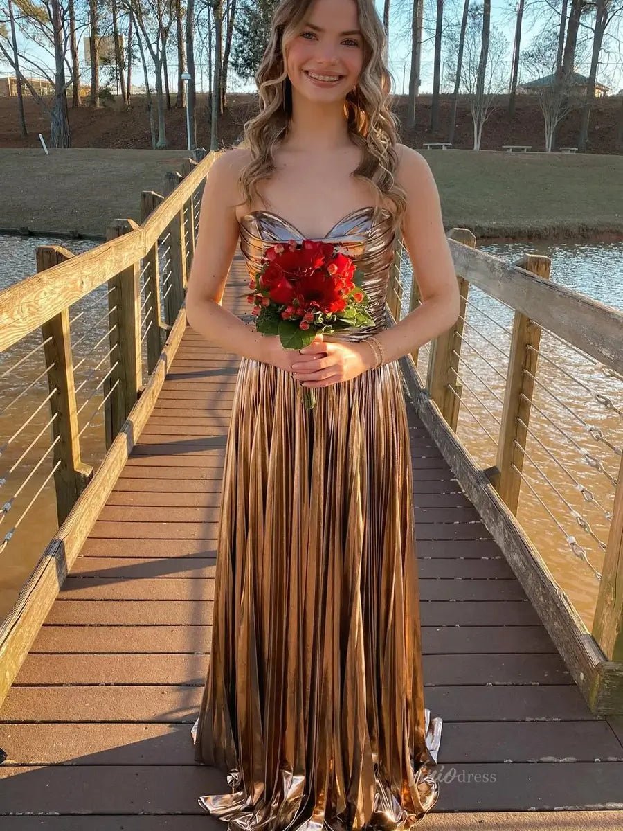 Strapless Sparkly Satin Prom Dresses 2025 Sweetheart Neck Formal Gown with Slit - FD5125-prom dresses 2025 -Viniodress-Champagne-Custom Size-