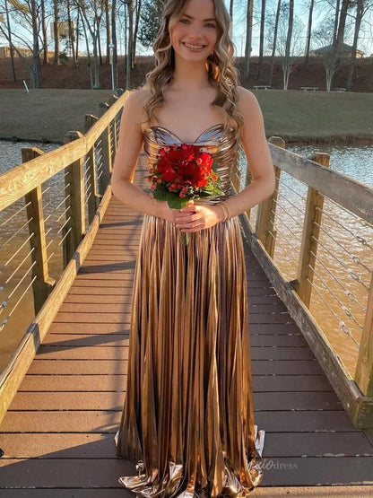 Strapless Sparkly Satin Prom Dresses 2025 Sweetheart Neck Formal Gown with Slit - FD5125-prom dresses 2025 -Viniodress-Champagne-Custom Size-