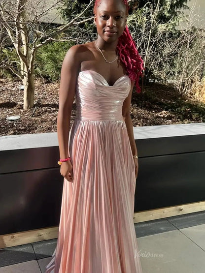 Strapless Sparkly Satin Prom Dresses 2025 Sweetheart Neck Formal Gown with Slit - FD5125-prom dresses 2025 -Viniodress-Pink-Custom Size-