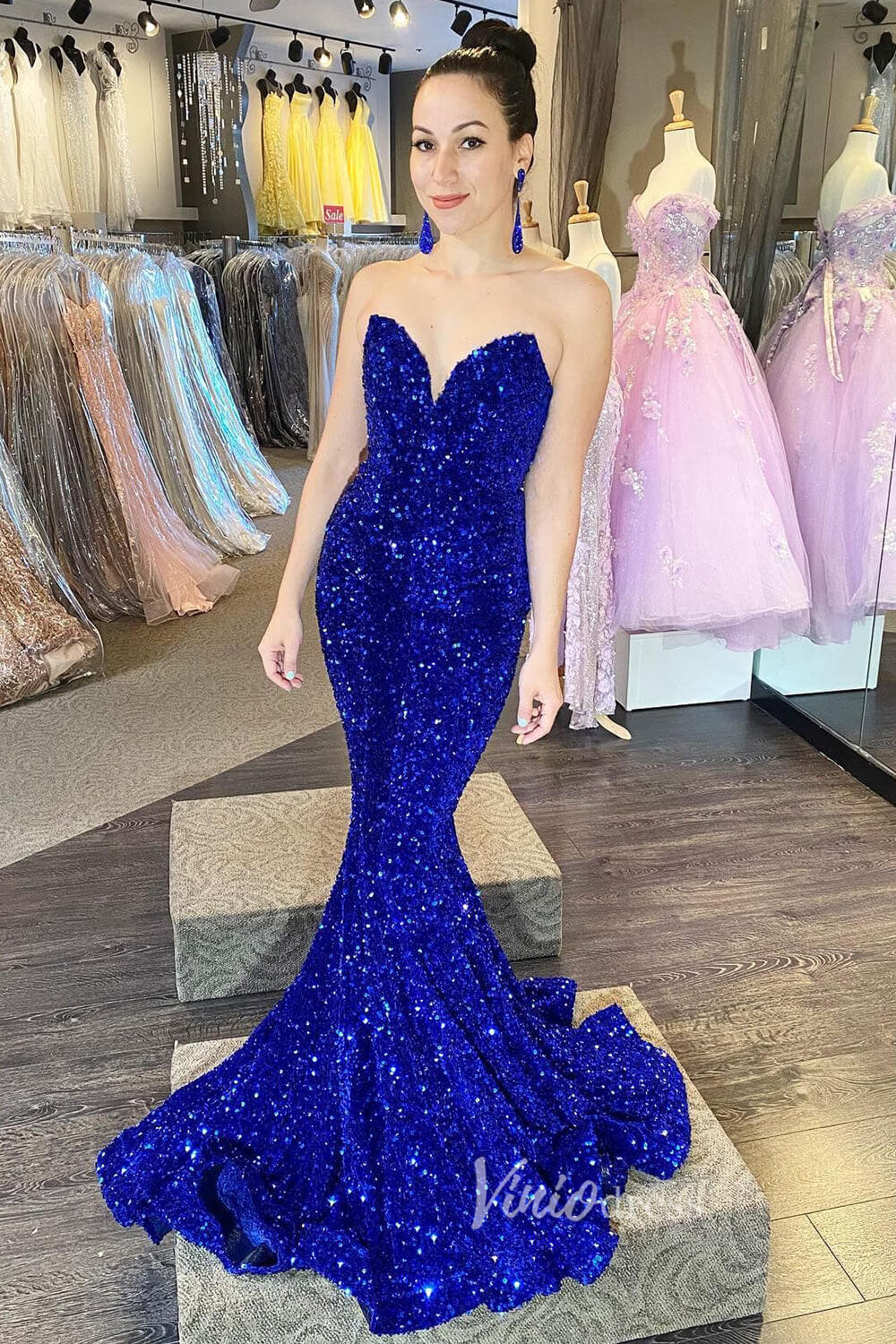 Prom Dress 2025 Strapless Sparkly Sequin Mermaid Prom Dresses FD3311-unique prom dresses-Blue-Custom Size-Viniodress