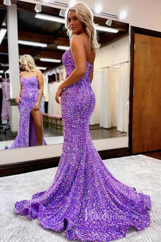 Strapless Sparkly Sequin Mermaid Prom Dresses with Slit FD3010-prom dresses 2025 -Viniodress-Lavender-Custom Size-