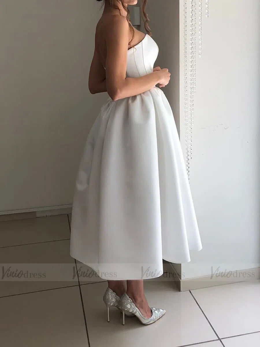 Strapless Tea Length Beach Wedding Dresses Under 200 VW1363-wedding dresses 2025 -Viniodress-Ivory-Custom Size-