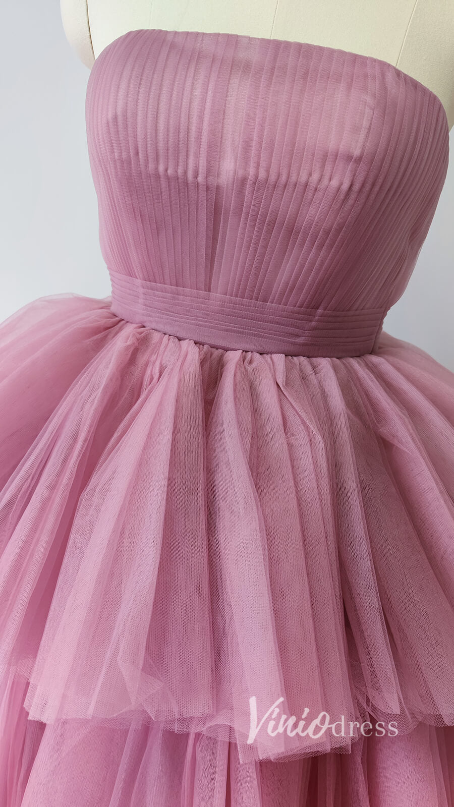 Strapless Tea Length Blush Pink Prom Dresses Layered Tulle Hoco Dress SD1241B-Homecoming Dresses 2025 -Viniodress-Blush Pink-Custom Size-