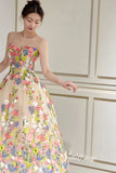 Strapless Tea Length Floral Prom Dresses with Crystals FD1353-prom dresses-Viniodress-Viniodress