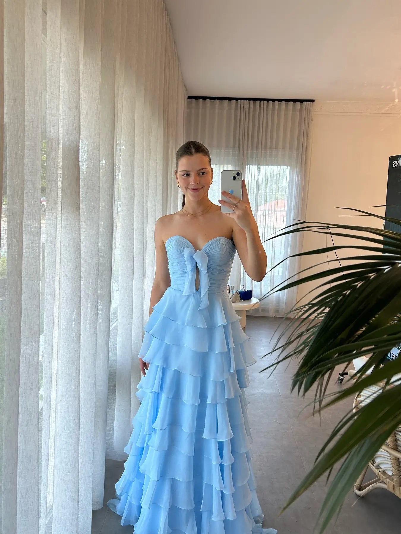 Strapless Tiered Chiffon Prom Dresses with Slit & Sweetheart Neck Pleated Bodice - FD3754-prom dresses 2025 -Viniodress-Blue-Custom Size-