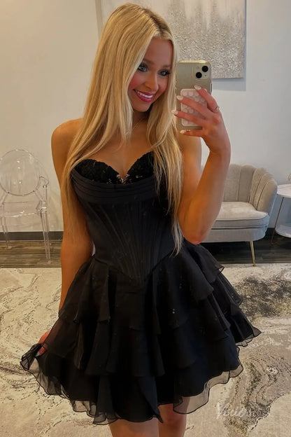 Strapless Tiered Ruffle Homecoming Dress with Sweetheart Lace Corset Bodice – H1144-Homecoming Dresses 2025 -Viniodress-Blush-Custom Size-