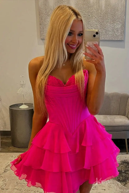 Strapless Tiered Ruffle Homecoming Dress with Sweetheart Lace Corset Bodice – H1144-Homecoming Dresses 2025 -Viniodress-Blush-Custom Size-