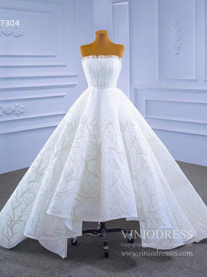 Strapless Tulle High Low Wedding Dresses Lace Appliqued 67304-wedding dresses 2025 -Viniodress-Ivory-Custom Size-