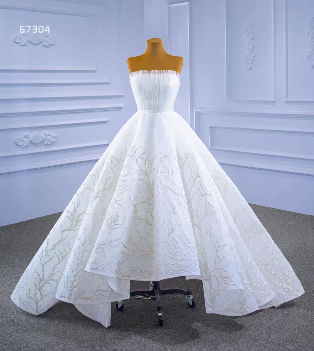 Strapless Tulle High Low Wedding Dresses Lace Appliqued 67304-wedding dresses 2025 -Viniodress-Ivory-Custom Size-
