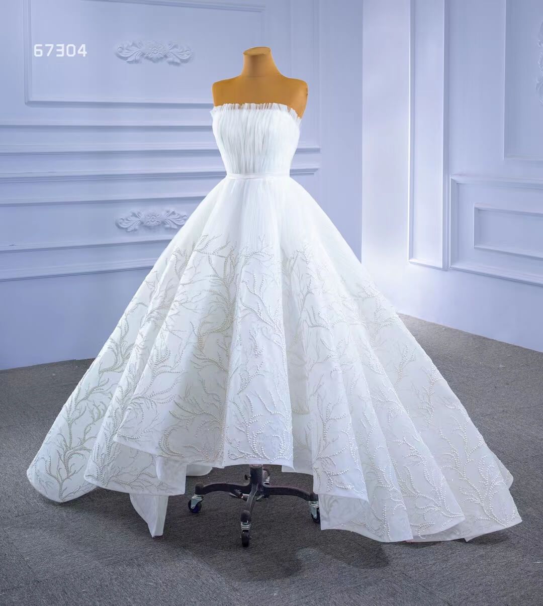 Strapless Tulle High Low Wedding Dresses Lace Appliqued 67304-wedding dresses 2025 -Viniodress-Ivory-Custom Size-