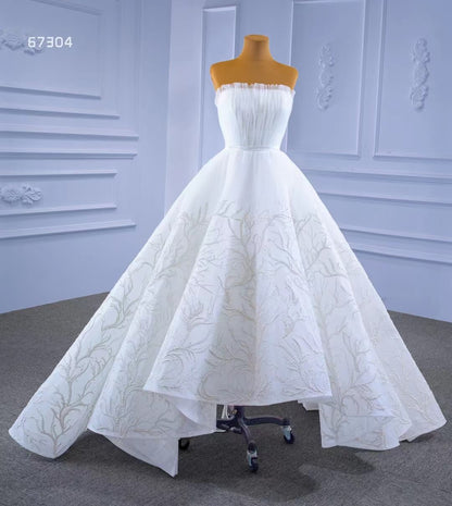 Strapless Tulle High Low Wedding Dresses Lace Appliqued 67304-wedding dresses 2025 -Viniodress-Ivory-Custom Size-