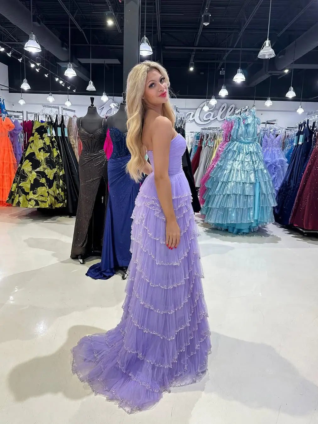 Strapless Tulle Prom Dress with Slit, Pleated Bodice & Beaded Tiered Bottom - FD6071-prom dresses 2025 -Viniodress-Custom Colors-Custom Size-