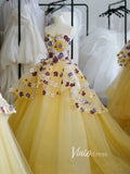 Strapless Yellow Quince Dresses 3D Floral Tulle Sweet 16 Ball Gowns FD3449-Quinceanera Dresses-Viniodress-Viniodress